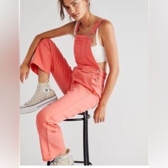 Rollas Coral Original High Rise Straight Denim Overalls - Picture 1 of 11